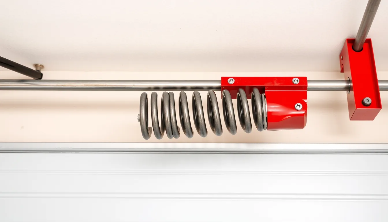 Snapped garage door torsion spring with a visible gap in the coil