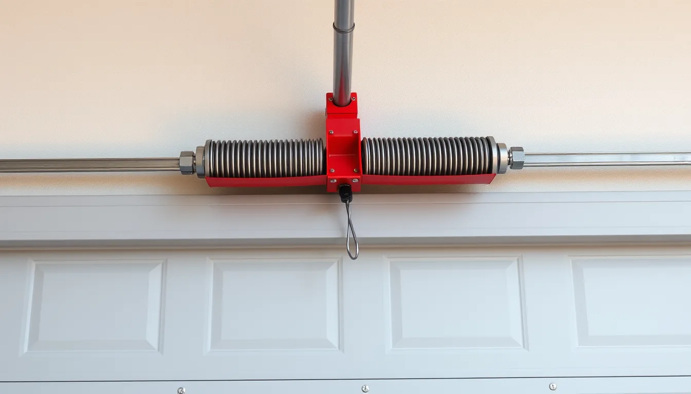Garage door torsion spring and winding cone close up